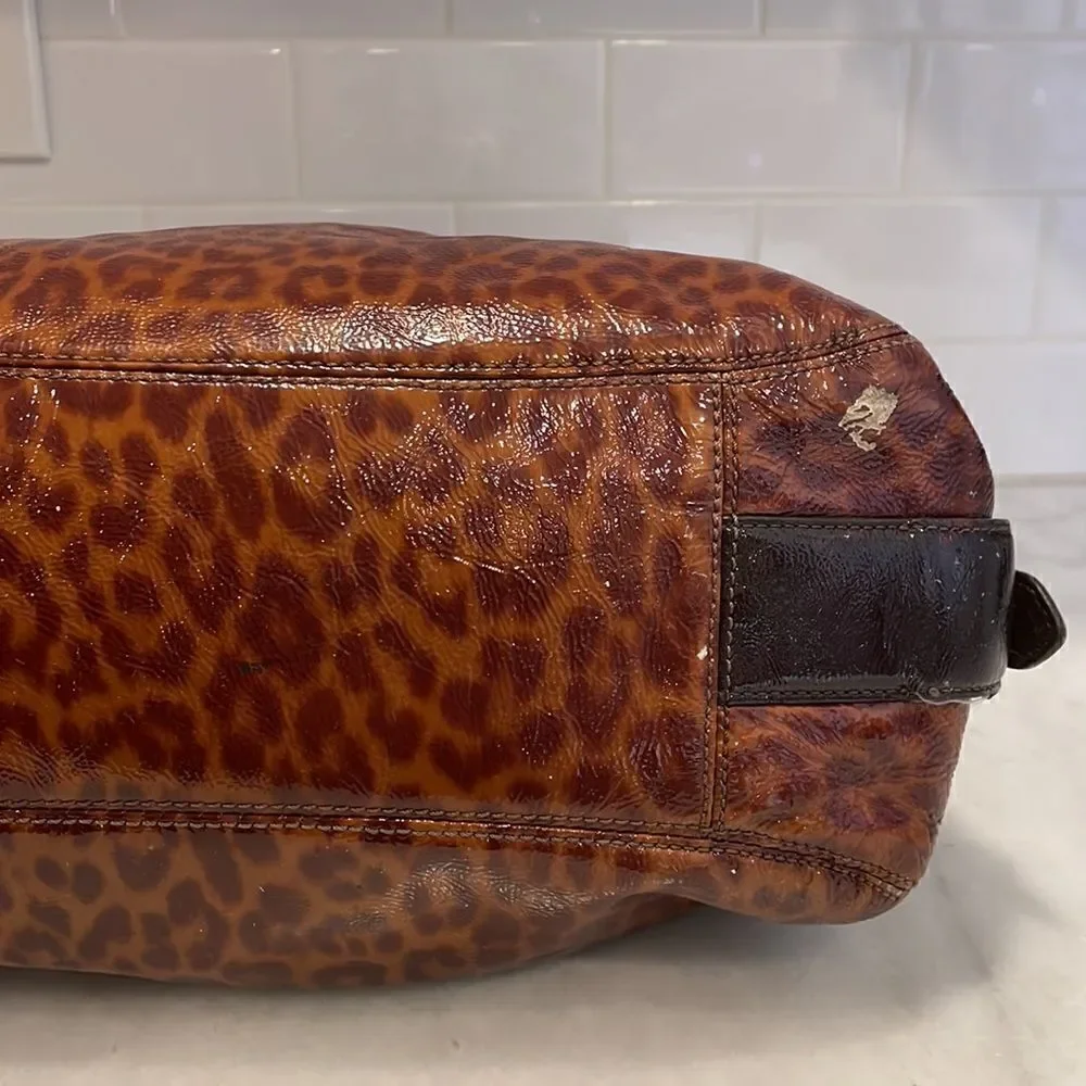 Coach Purse Handbag Leather Maggie Mia Ocelot Gloss Patent Hobo Shoulder Bag